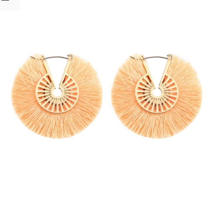 Fringed Thread Hoop Earrings - Peach 11$
